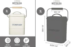 Bac à compost KitchenCraft Living Nostalgia en acier gris 3L