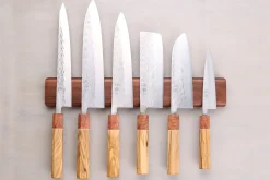 Barre aimantée en noyer Guillaume Léonard pour 6 couteaux de cuisine - 40x6,5cm