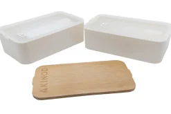 Bento Akinod 11:46 blanc avec couvercle en acacia 1,4L