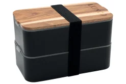 Bento Akinod 11:46 noir avec couvercle en acacia 1,4L