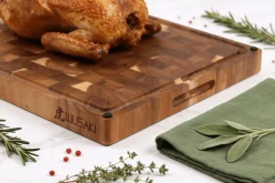 Billot de cuisine Wusaki en bois d'acacia réversible damier 48 x 35 x 3,8cm