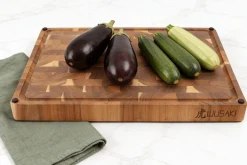 Billot de cuisine Wusaki en bois d'acacia réversible damier 48 x 35 x 3,8cm