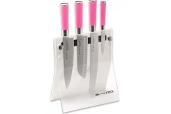 Bloc acrylique 4 couteaux de cuisine Dick Pink Spirit manche rose