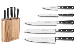 Bloc 5 couteaux SABATIER Idéal Inox 100% forgé frêne naturel