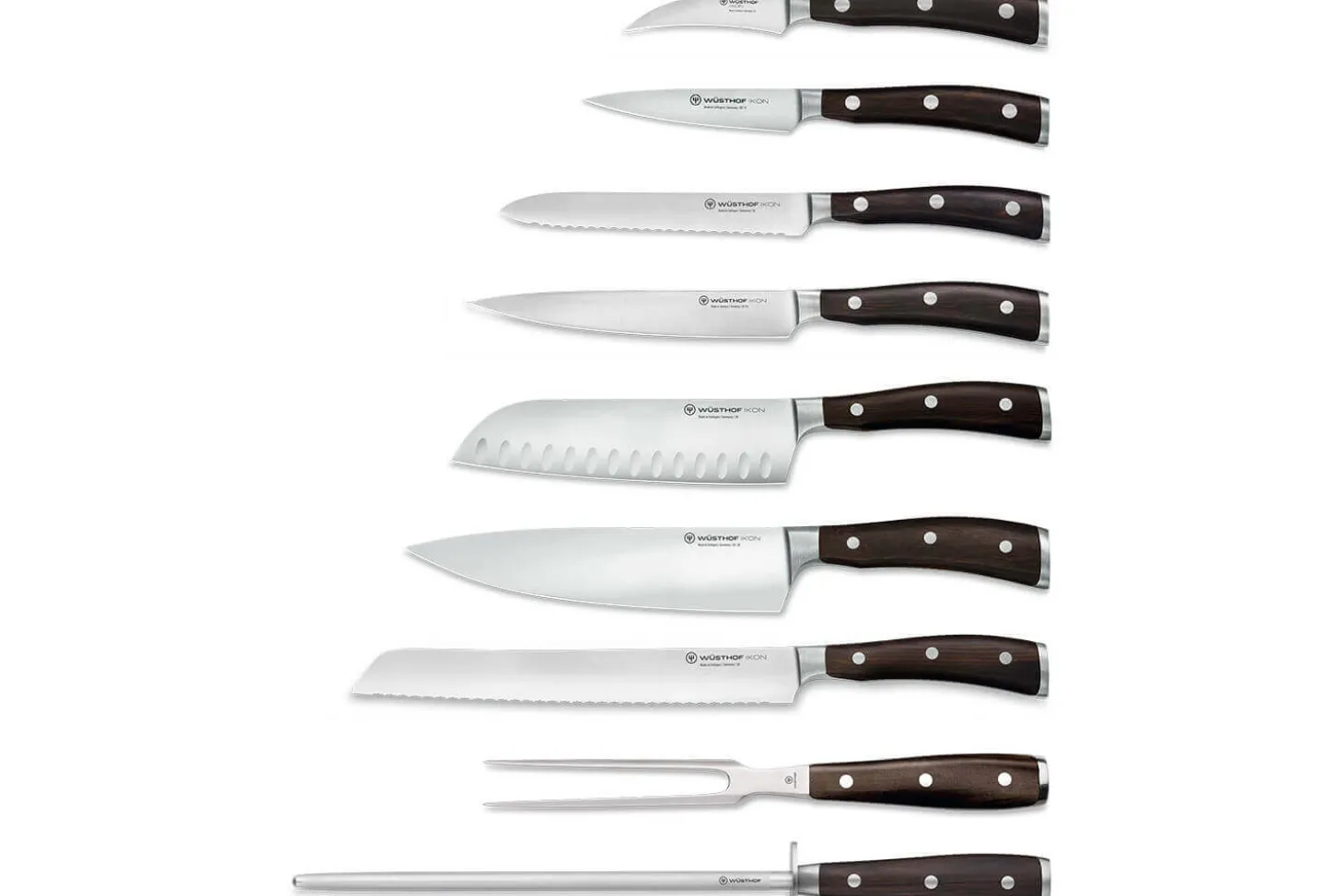Bloc couteaux Wüsthof Ikon en frêne - 7 couteaux forgés et 2 accessoires