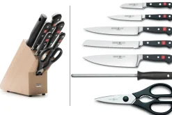 Bloc cuisine Wusthof Classic forgés 7 pièces - 5 couteaux + 1 fusil et une paire de ciseaux