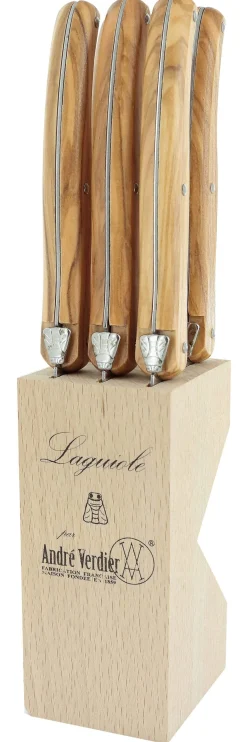 Bloc de 6 couteaux à steak microdentés Laguiole par André Verdier