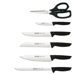 Bloc en hévéa 5 couteaux + ciseaux Arcos NIZA lames acier inox NITRUM