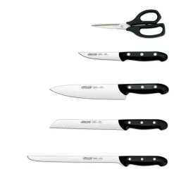Bloc en pin 4 couteaux + 1 ciseaux Arcos MAITRE lames acier inox NITRUM