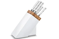 Bloc Sabatier blanc et olivier 5 couteaux forgés Toque Blanche