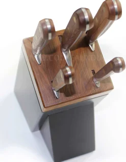 Bloc SABATIER Perigord en noyer laqué noir 5 couteaux forgés acier inox