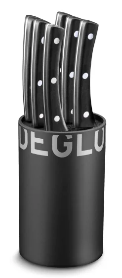 Bloc universel noir Déglon Brasserie 6 couteaux à steak manches rivetés