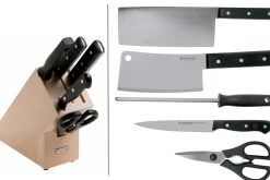 Bloc Wüsthof Gourmet 5 pièces - 3 couteaux + 1 fusil et une paire de ciseaux