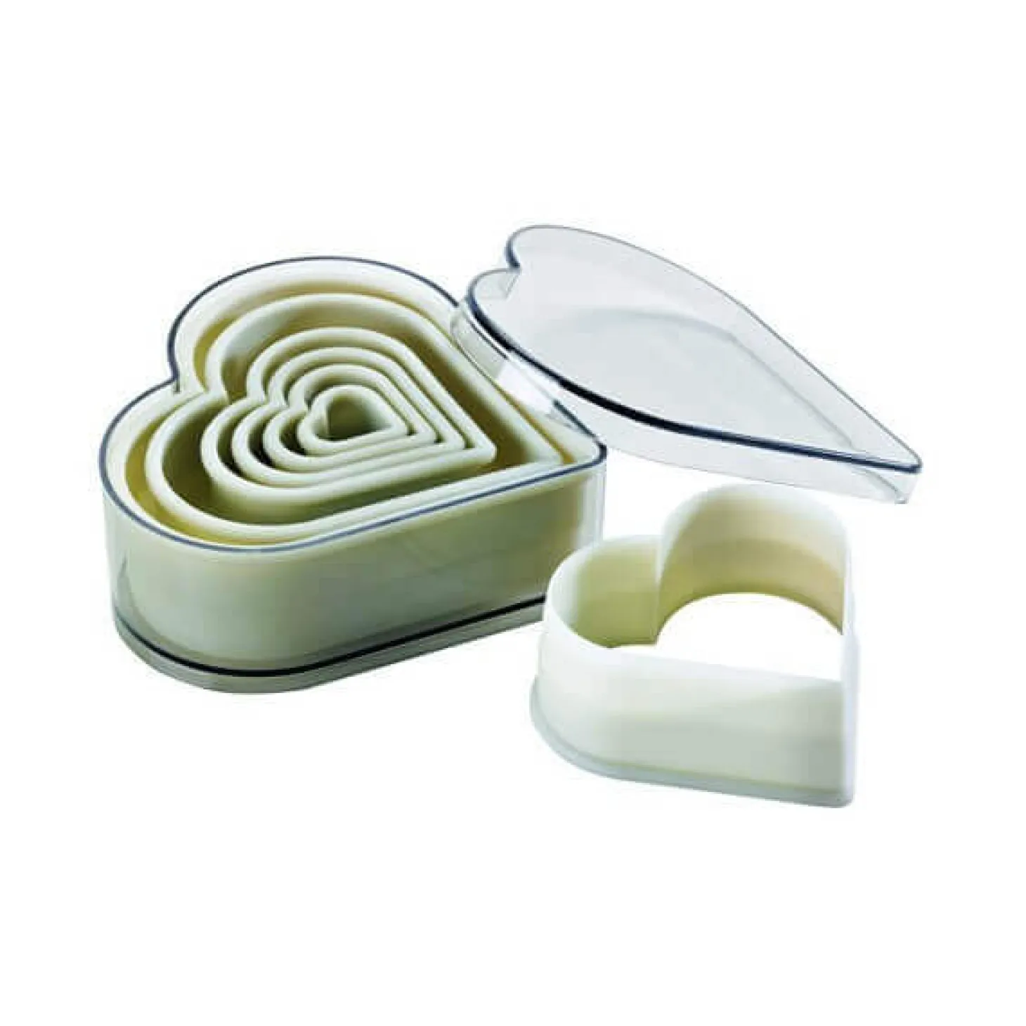 Boite de 7 découpoirs polyglass professionnels forme coeur unie