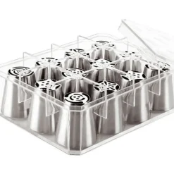 Boite de 12 douilles tout inox assorties décors fleurs