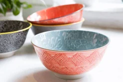 Bol en grès émaillé Kitchen Craft à motif floral gris et rouge