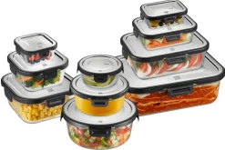 Boîte de conservation carrée au frais Gefu Milo en verre borosilicaté et acier inox 800ml