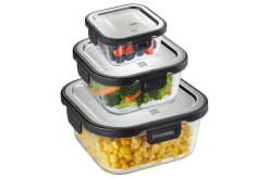 Boîte de conservation carrée au frais Gefu Milo en verre borosilicaté et acier inox 800ml