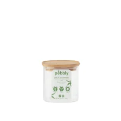 Boîte de conservation haute et carrée en verre Pebbly avec couvercle en bambou