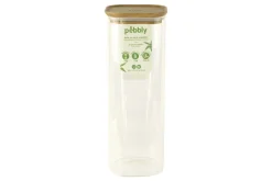 Boîte de conservation haute et carrée en verre Pebbly avec couvercle en bambou