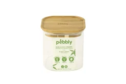 Boîte de conservation haute et carrée en verre Pebbly avec couvercle en bambou