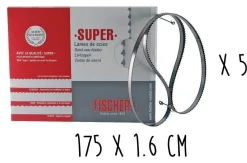 Boîte 5 lames dentées FISCHER Super acier suédois 175cm pour scie électrique à ruban largeur 16mm