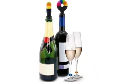 Bouchon en silicone Pulltex pour vin et champagne + 6 marque-verres colorés