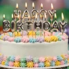 Bougies à piquer "Happy Birthday" Patisdécor argentées