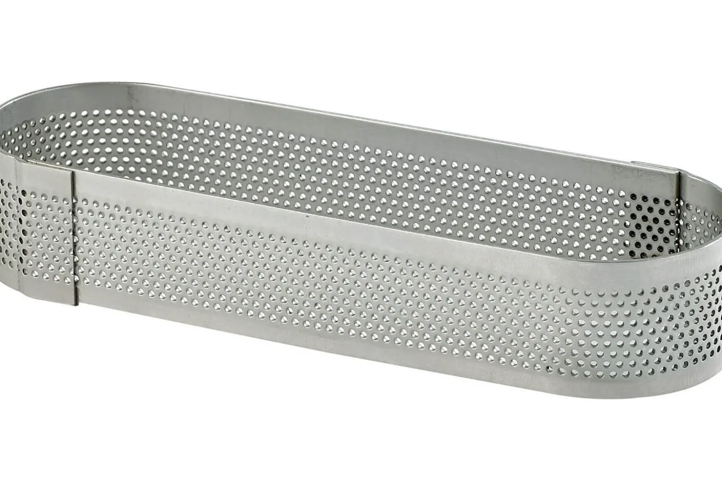 Cercle à tarte oblong perforé 14x5x2cm en inox