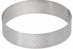 Cercle à tarte perforé inox De Buyer Valrhona bord droit hauteur 2cm