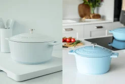 Cocotte MasterClass compatible induction en fonte d'aluminium bleu pastel 4L