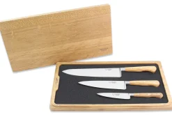 Coffret 3 couteaux en olivier Laguiole en Aubrac : Office + Universel + Chef