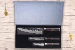 Coffret 3 couteaux Fukito Ébène Damas VG10 Chef + Universel + Office