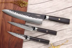 Coffret 3 couteaux Fukito Ébène Damas VG10 Chef + Universel + Office
