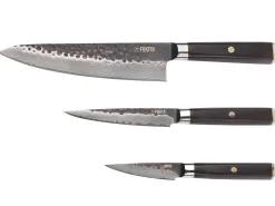 Coffret 3 couteaux Fukito Ébène Damas VG10 Chef + Universel + Office