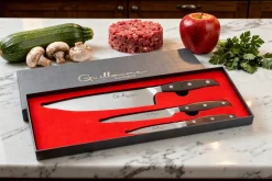 Coffret 3 couteaux Guillaume Leonard Cuistot acier inoxydable et santal rouge Chef + Office + Universel