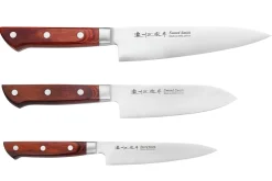 Coffret 3 couteaux japonais Satake Cutlery Brown Pakkawood chef + santoku + office