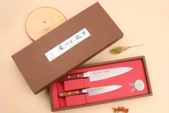 Coffret 2 couteaux japonais Satake Cutlery Brown Pakkawood chef + office