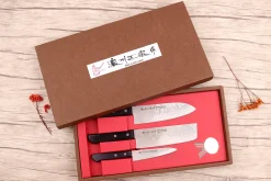 Coffret 3 couteaux japonais Satake Cutlery Nashiji santoku + nakiri + office