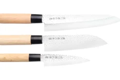 Coffret 3 couteaux japonais Satake Cutlery Tsuchime chef + santoku + deba