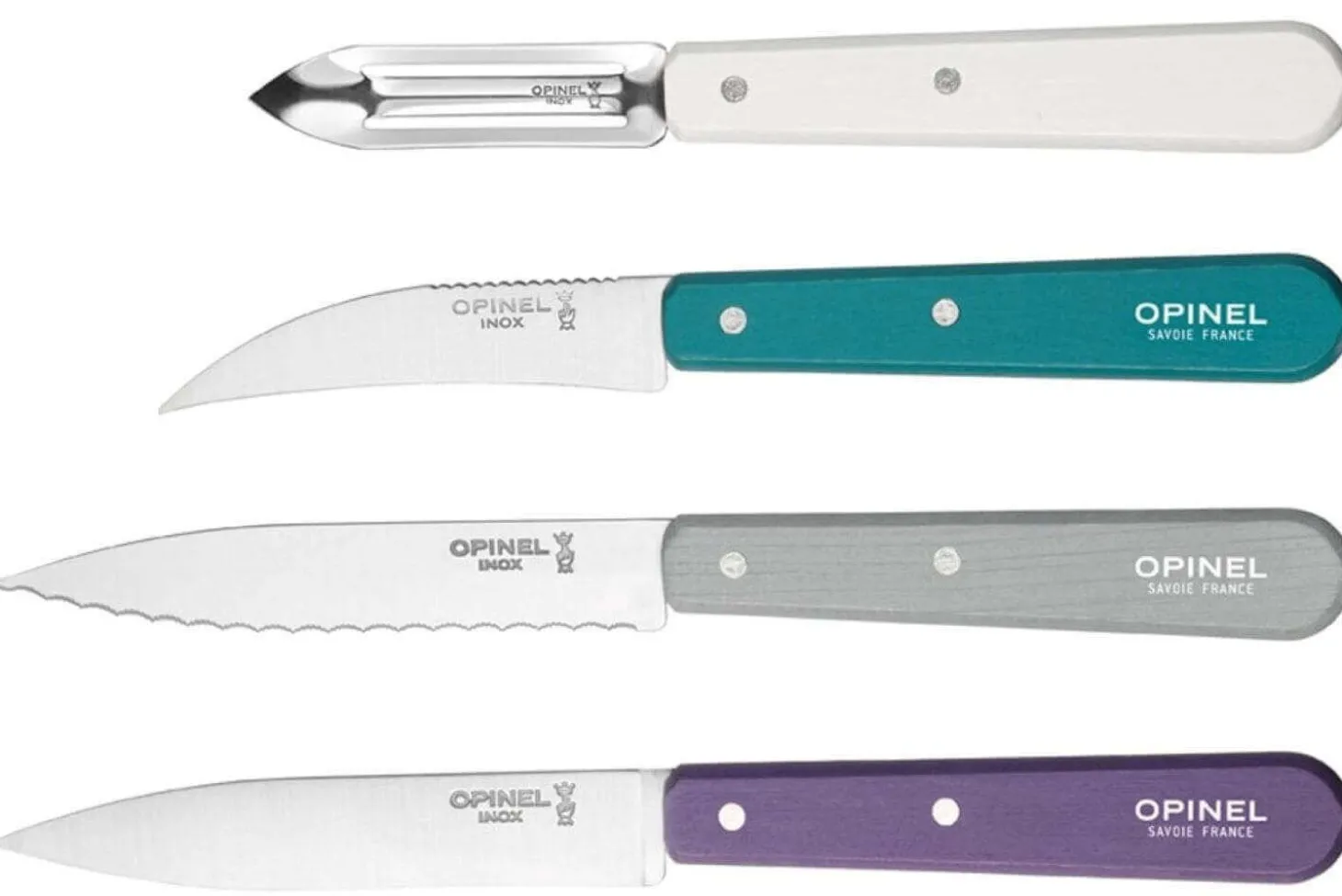 Coffret 4 couteaux Opinel Les Essentiels Art Déco manches couleurs