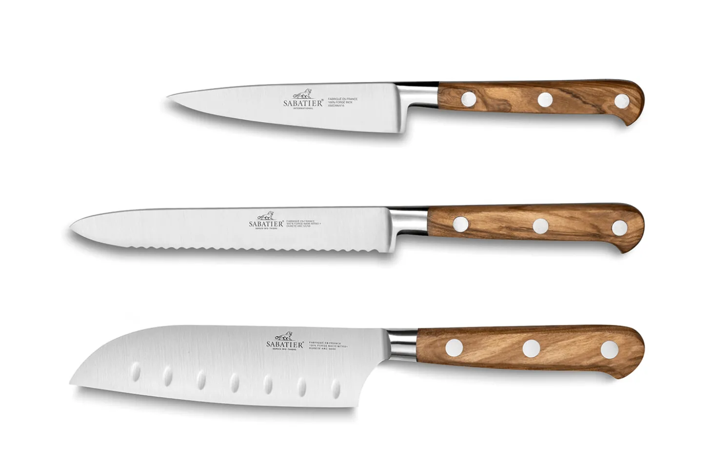 Coffret 3 couteaux Sabatier Provençao Office + Universel + Mini Santoku