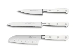 Coffret 3 couteaux Sabatier Toque Blanche Office + Universel + Mini Santoku