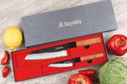 Coffret 2 couteaux Sayuto Séquoia San Mai Santoku + Office