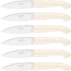 Coffret 6 couteaux à steak C. DOZORME Capucin lames lisses manches crèmes