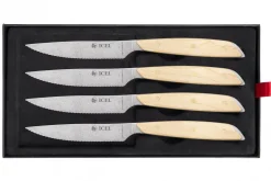 Coffret 4 couteaux à steak Icel lame dentelée 11cm manche droit bois d'érable