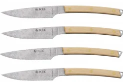 Coffret 4 couteaux à steak Icel lame dentelée 11cm manche incurvé bois d'érable