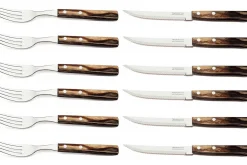 Coffret 6 couteaux à steak lame crantée + 6 fourchettes Tramontina Churrasco manche marron