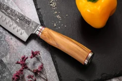Coffret 3 couteaux Wusaki Damas 10Cr olivier Santoku + Universel + Office