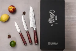 Coffret 3 couteaux Wusaki Pakka X50 pakkawood Santoku + Universel + Office